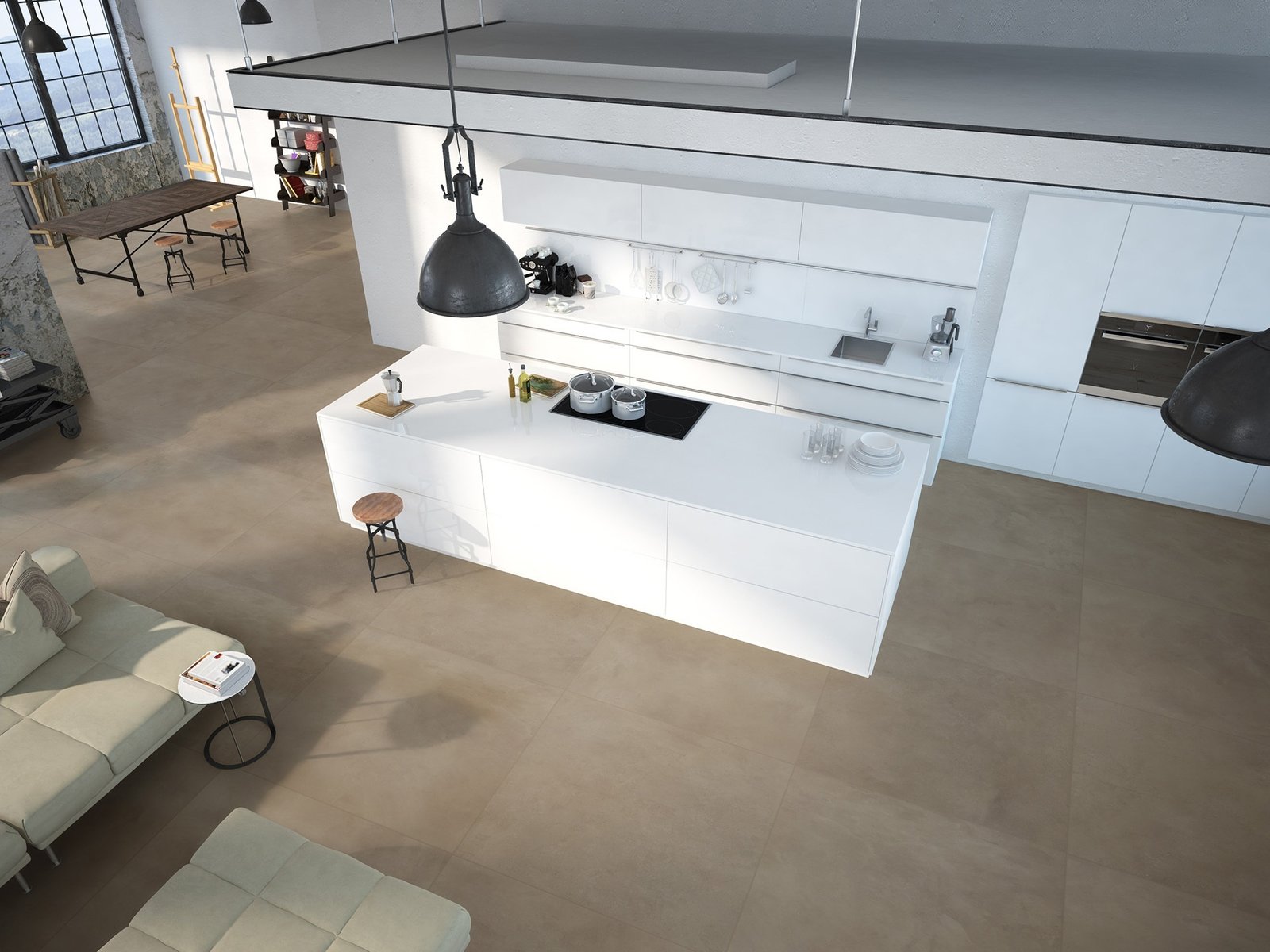 modern loft with a kitchen .3d rendering modern loft with a kitchen .3d rendering